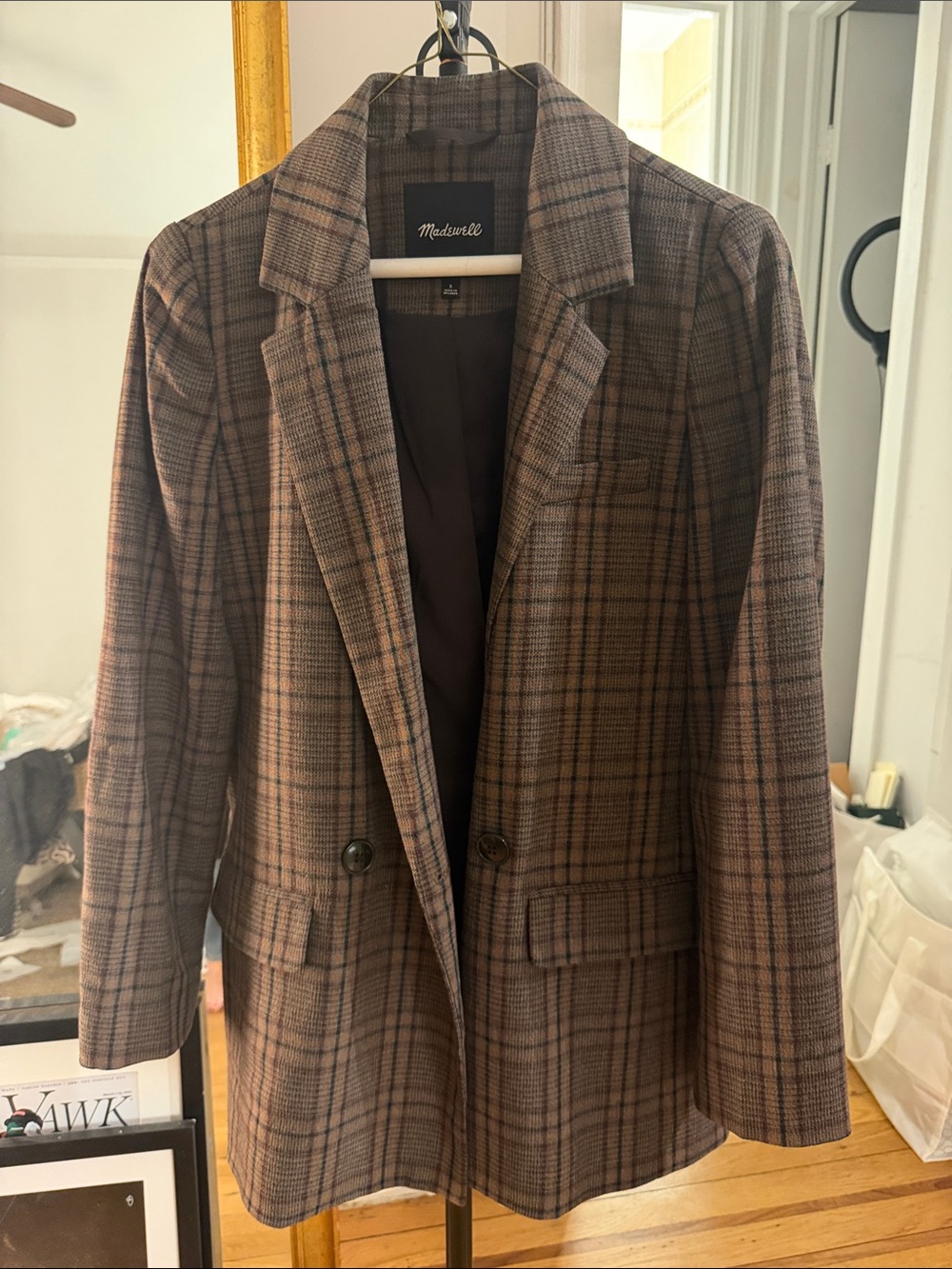 Madewell Brown Plaid Longline Blazer